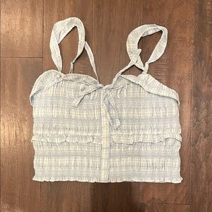 American Eagle Baby Blue Plaid Ruffled Top